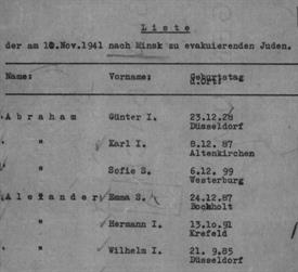 Deportationsliste (Ausschnitt)