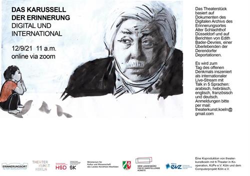 On this year's Open Monument Day, the Place of Remembrance is not open due to the current pandemic conditions. Instead, we are presenting an online performance of the play in cooperation with "theatre.kunst.koeln": The Carousel of Remembrance - digital and international! The play is based on documents from the Digital Archive of the Place of Remembrance and on reports by Holocaust survivor Edith Bader-Devries, who was deported from the Düsseldorf slaughterhouse to the Theresienstadt ghetto and concentration camp in July 1942 as a 7-year-old girl.