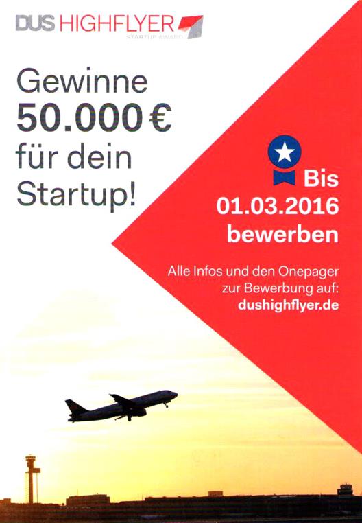 Postkarte mit Informationen zum DUS Highflyer Startup Award