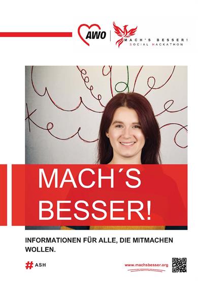 Under the motto "Do it better! | AWO Social Hackathon", AWO will be organising an interdisciplinary online hackathon for students in cooperation with colleges and universities throughout Germany on 23-25 November. Through this event, it would like to look to the future, promote innovation and give students insights into the practice of a welfare association.