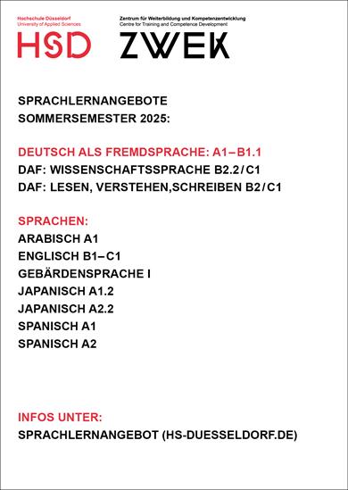 A list of the language courses offered in the summer semester 2025
