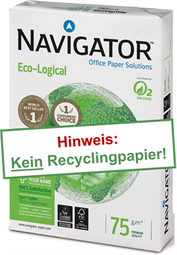 Das gezeigte Papier "Eco-Logical" der Firma Navigator ist kein Recyclingpapier.