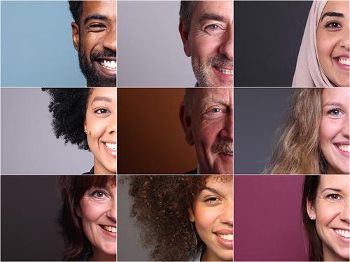 Collage of people of different skin colours and genders