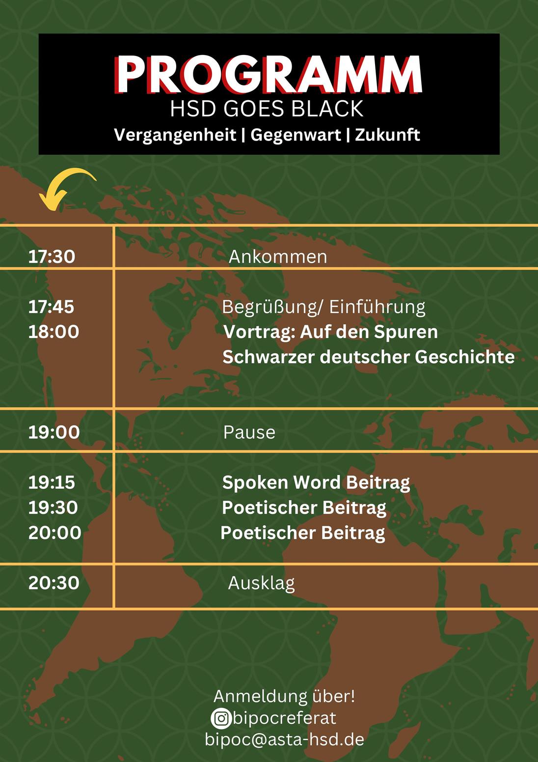 Plakat mit der Programmübersicht für das Event "HSD Goes Black" 