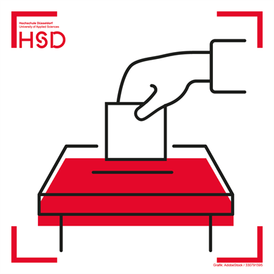 Pictogram of a hand inserting a ballot paper into a ballot box