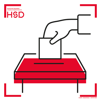 Pictogram of a hand inserting a ballot paper into a ballot box