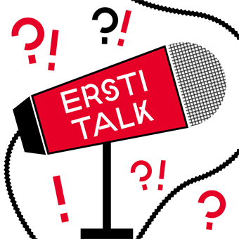 The graphic shows a red microphone with Ersti-Talk written on it.