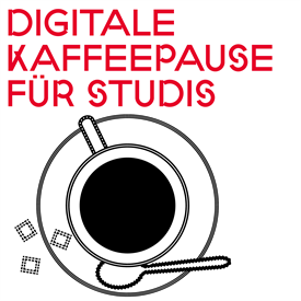 "Digital coffee break for students" in text. Coffee Cup in picture