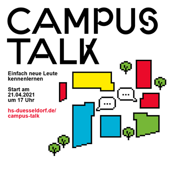 Graphic with an overview of the HSD buildings, paired with speech bubbles and title of the event