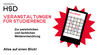 	
Abbildung eines Handys, auf dem ein Kalender angezeigt ist. Daneben steht: " Veranstaltungen für Studierende zur persönlichen und fachlichen Weiterbildung".